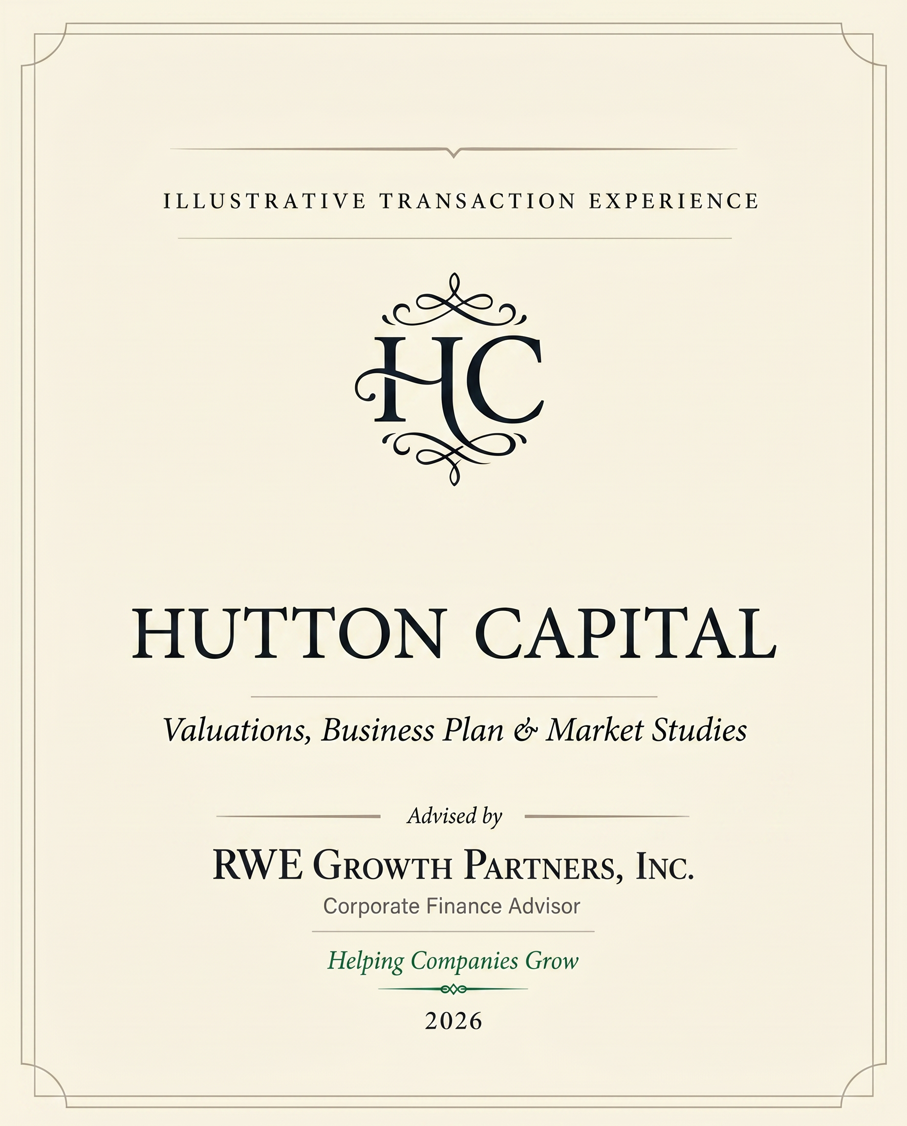 Transaction tombstone for 30 Hutton Capital