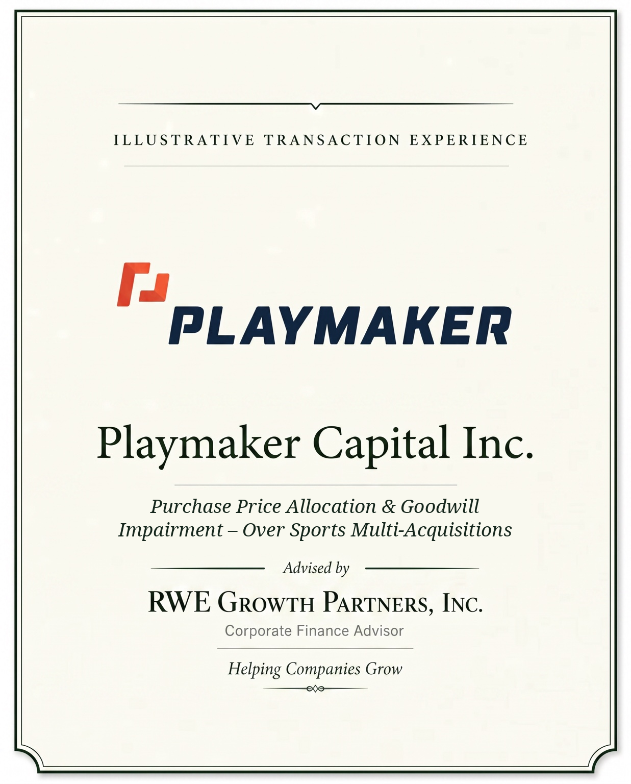 Transaction tombstone for 22 Playmaker Capital Inc