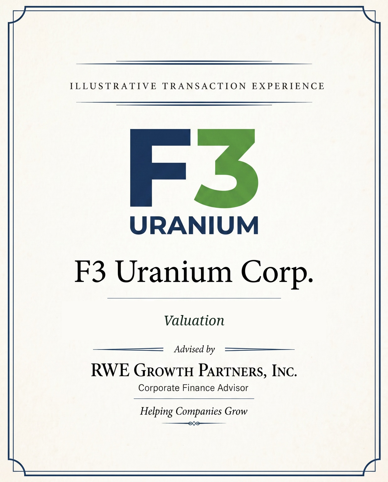Transaction tombstone for 14 F3 Uranium Corp