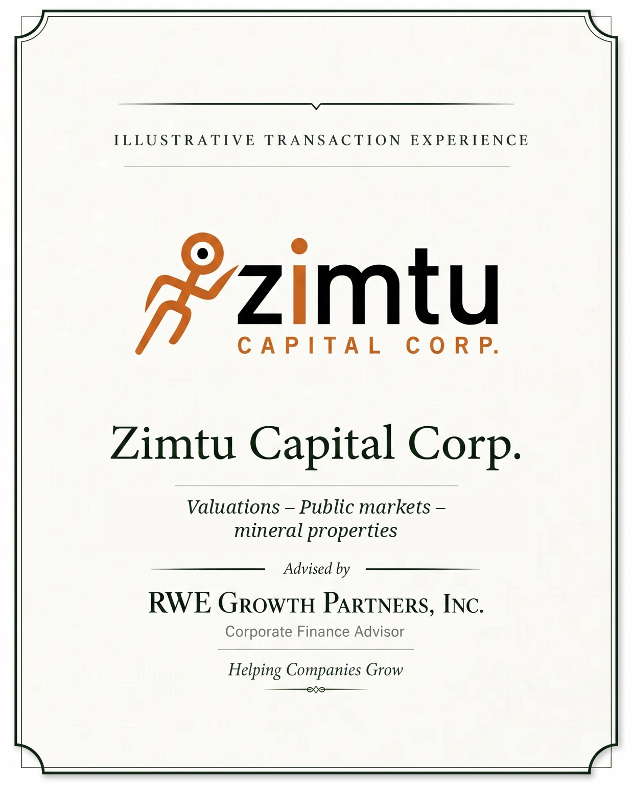 Transaction tombstone for 25 Zimtu Capital Corp