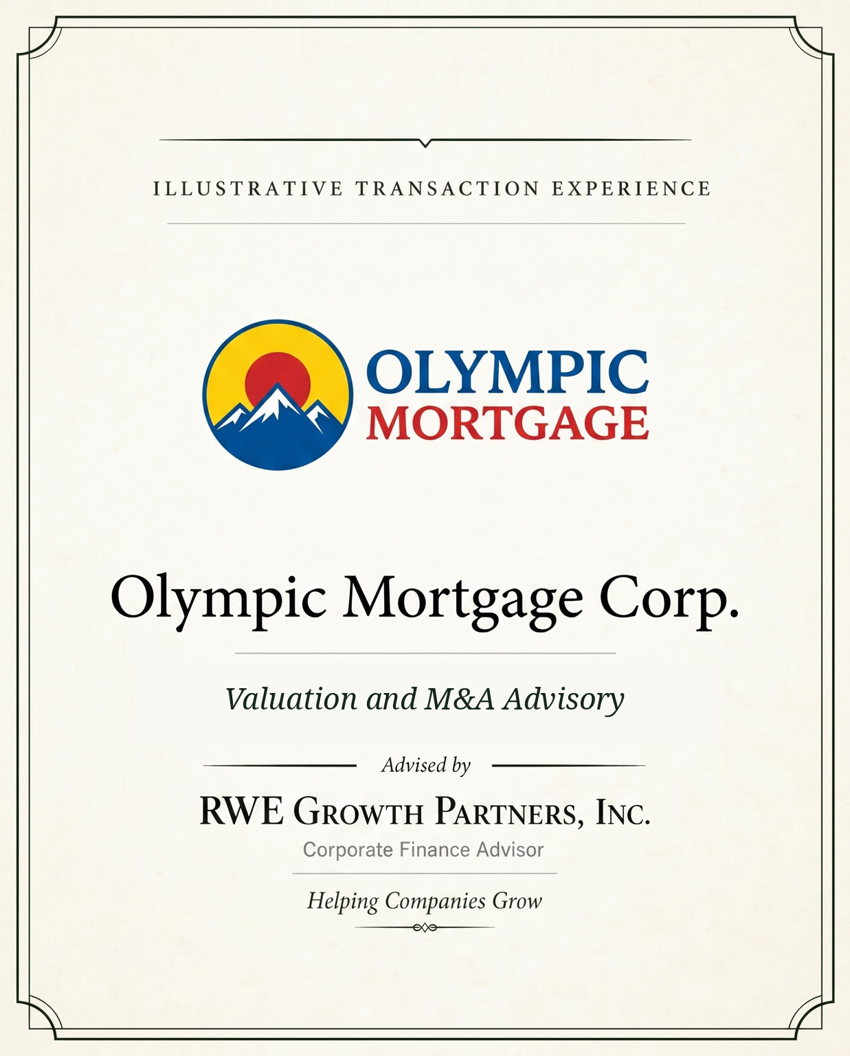 Transaction tombstone for 21 Olympic Mortgage Corp