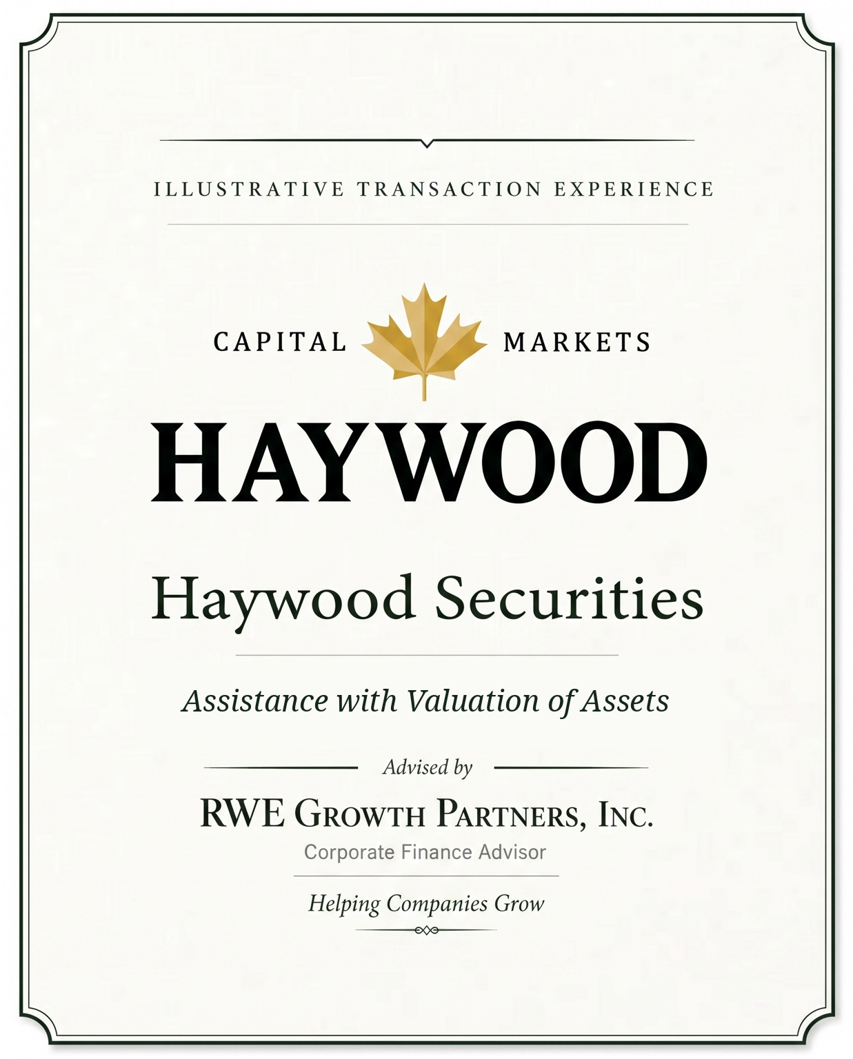 Transaction tombstone for 16 Haywood Securities